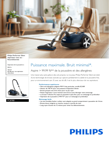 Philips FC8780/09R1 Performer Silent Aspirateur avec sac - Reconditionnée Manuel utilisateur | Fixfr