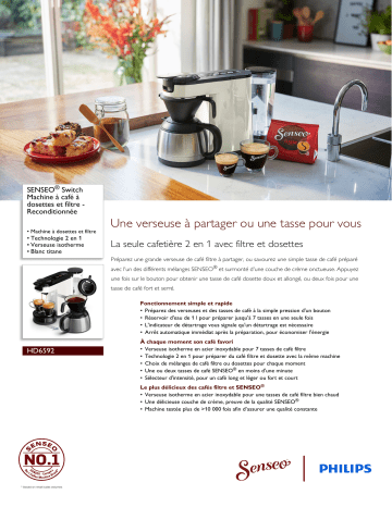 SENSEO® HD6592/01R1 SENSEO® Switch Machine à café à dosettes et filtre - Reconditionnée Manuel utilisateur | Fixfr