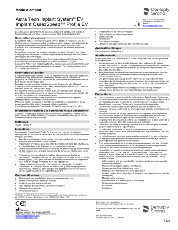 Dentsply Sirona ATIS EV OsseoSpeed Profile EV ǀ FR ǀ 2022-03 Mode d'emploi | Fixfr