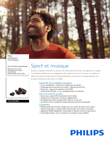 Philips TAA7507BK/00 Casque sport True Wireless Manuel utilisateur | Fixfr
