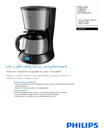 Philips HD7479/20R1 Daily Collection Cafetière - Reconditionnée Manuel utilisateur | Fixfr
