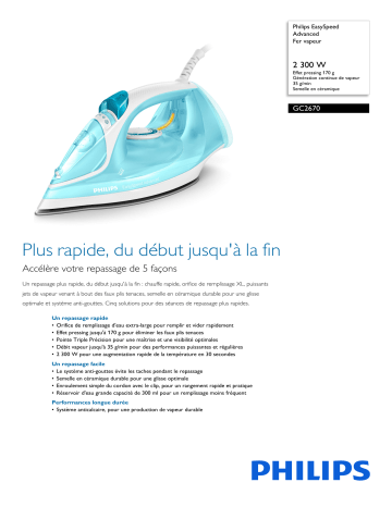 Philips GC2670/20R1 EasySpeed Advanced Fer vapeur Manuel utilisateur | Fixfr