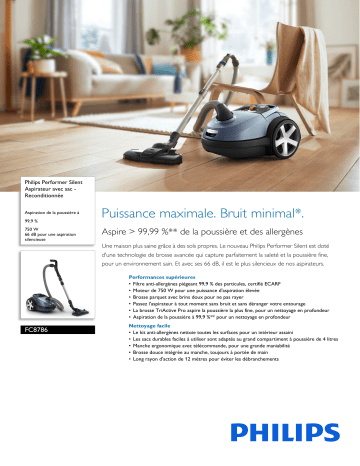 Philips FC8786/09R1 Performer Silent Aspirateur avec sac - Reconditionnée Manuel utilisateur | Fixfr