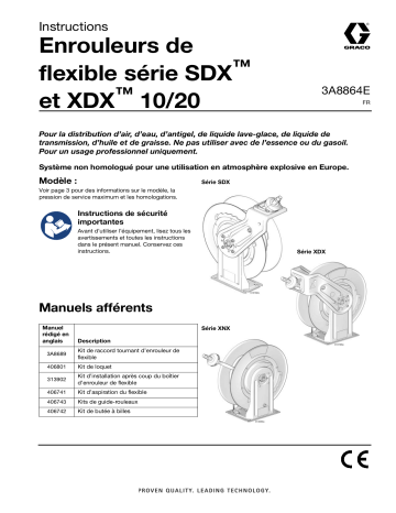 Graco 3A8864E, Enrouleurs de flexibles séries SDX et XDX 10/20 Mode d'emploi | Fixfr