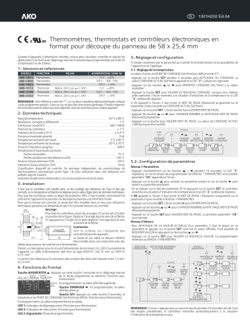 AKO Thermometers, thermostats and electronic controllers, 58 x 25,4 AKO-13xxx Mode d'emploi | Fixfr