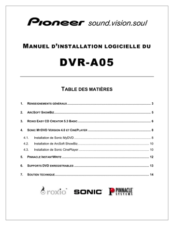 Pioneer DVR-105 & DVR-A05 Guide d'installation | Fixfr