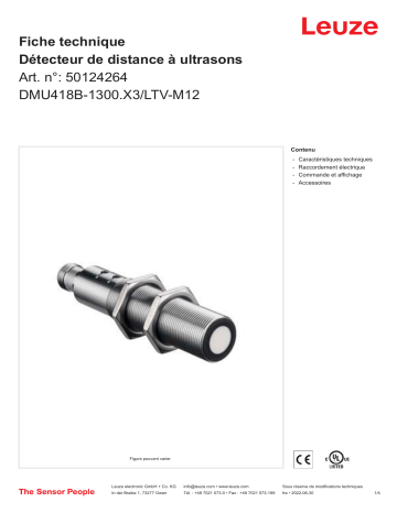 Leuze DMU418B-1300.X3/LTV-M12 Ultraschall Distanzsensor Manuel utilisateur | Fixfr