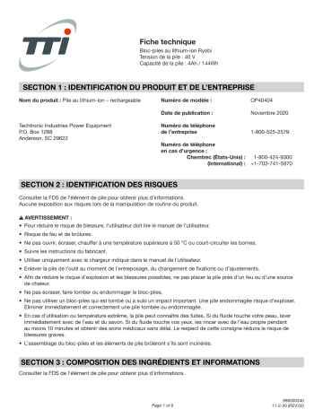 Ryobi AP4001 4V Battery Manuel du propriétaire | Fixfr