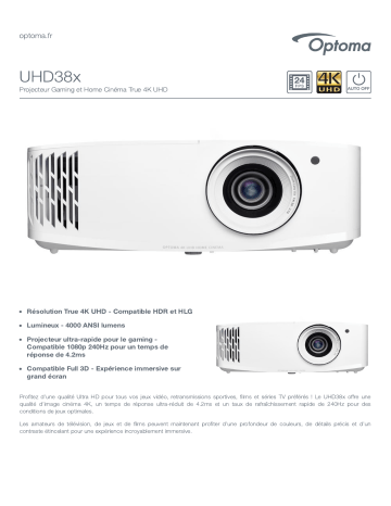 Optoma UHD38x Bright, 4K UHD gaming and home entertainment projector Manuel du propriétaire | Fixfr