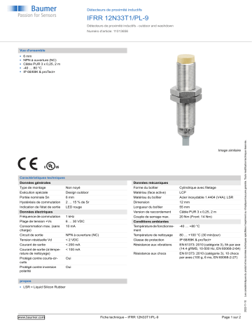 Baumer IFRR 12N33T1/PL-9 Inductive proximity switch Fiche technique | Fixfr