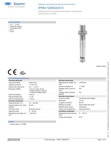 Baumer IPRM 12I9504/S14 High precision analog sensor Fiche technique | Fixfr