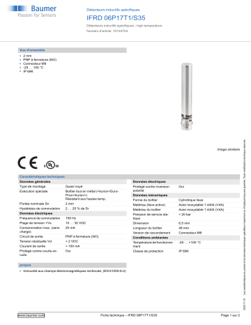 Baumer IFRD 06P17T1/S35 Inductive sensors special version Fiche technique | Fixfr