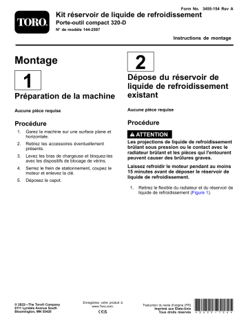 Toro Coolant Tank Kit, 320-D Compact Tool Carrier Compact Utility Loader Guide d'installation | Fixfr