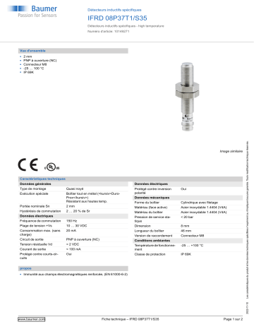 Baumer IFRD 08P37T1/S35 Inductive sensors special version Fiche technique | Fixfr