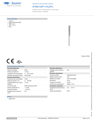 Baumer IFRM 04P17A3/PL Inductive proximity switch Fiche technique | Fixfr