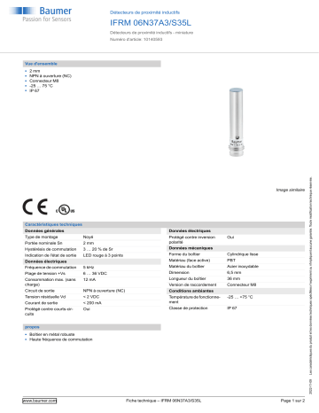 Baumer IFRM 06N37A3/S35L Inductive proximity switch Fiche technique | Fixfr