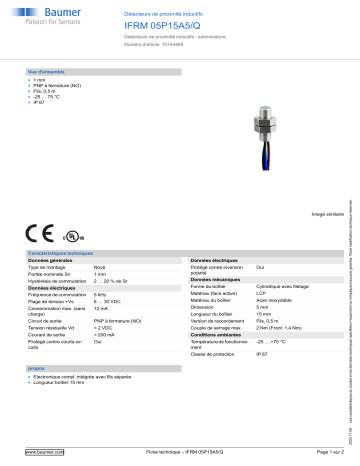 Baumer IFRM 05P15A5/Q Inductive proximity switch Fiche technique | Fixfr