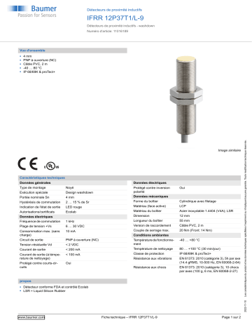 Baumer IFRR 12P37T1/L-9 Inductive proximity switch Fiche technique | Fixfr