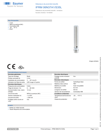 Baumer IFRM 06N37A1/S35L Inductive proximity switch Fiche technique | Fixfr