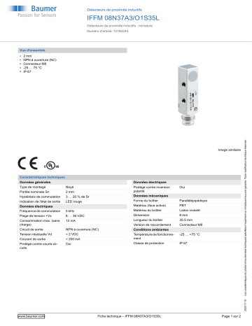 Baumer IFFM 08N37A3/O1S35L Inductive proximity switch Fiche technique | Fixfr