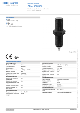 Baumer CFAK 18N1100 Capacitive proximity sensor Fiche technique