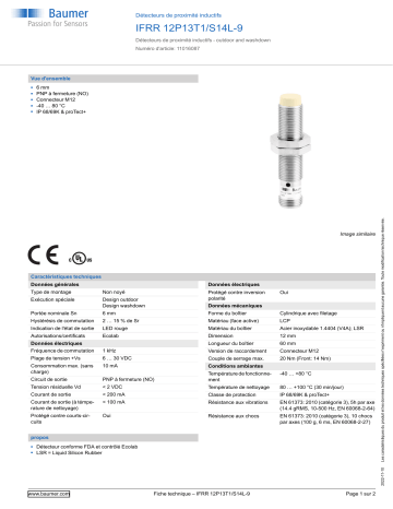 Baumer IFRR 12P13T1/S14L-9 Inductive proximity switch Fiche technique | Fixfr