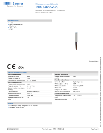 Baumer IFRM 04N35A5/Q Inductive proximity switch Fiche technique | Fixfr