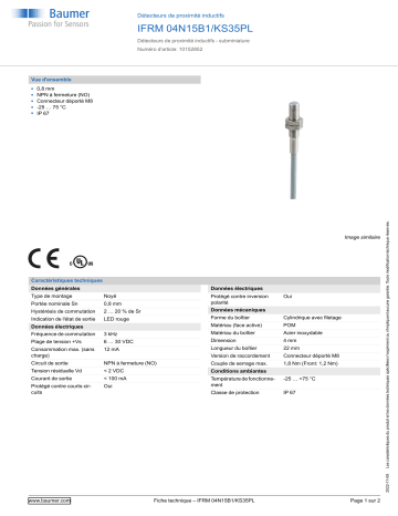 Baumer IFRM 04N15B1/KS35PL Inductive proximity switch Fiche technique | Fixfr