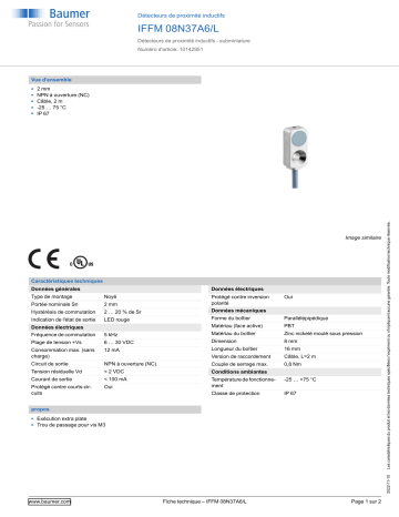 Baumer IFFM 08N37A6/L Inductive proximity switch Fiche technique | Fixfr