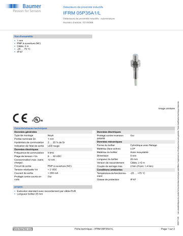 Baumer IFRM 05P35A1/L Inductive proximity switch Fiche technique | Fixfr