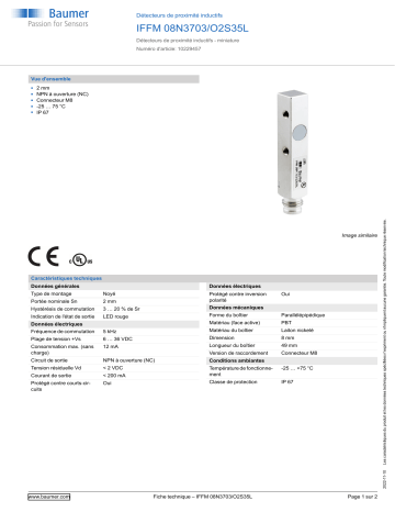 Baumer IFFM 08N3703/O2S35L Inductive proximity switch Fiche technique | Fixfr