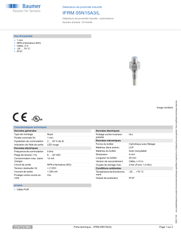 Baumer IFRM 05N15A3/L Inductive proximity switch Fiche technique | Fixfr