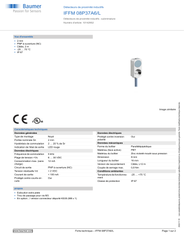 Baumer IFFM 08P37A6/L Inductive proximity switch Fiche technique | Fixfr