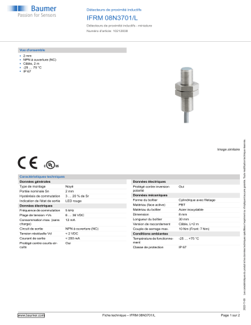 Baumer IFRM 08N3701/L Inductive proximity switch Fiche technique | Fixfr