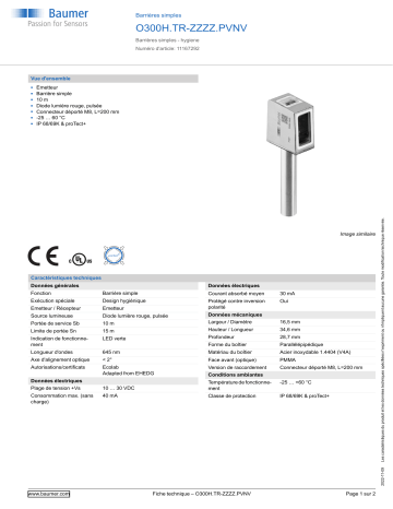 Baumer O300H.TR-ZZZZ.PVNV Through beam sensor Fiche technique | Fixfr