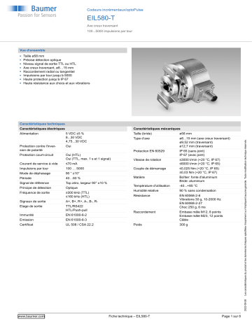 Baumer EIL580-T Incremental encoder Fiche technique | Fixfr