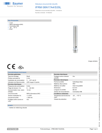 Baumer IFRM 06N17A4/S35L Inductive proximity switch Fiche technique | Fixfr