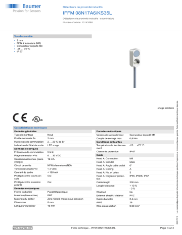 Baumer IFFM 08N17A6/KS35L Inductive proximity switch Fiche technique | Fixfr