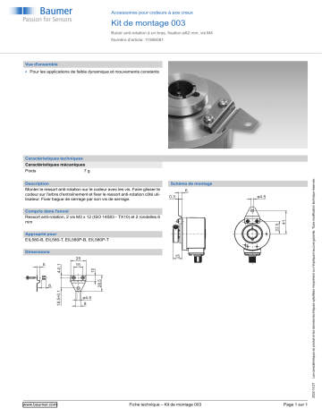 Baumer Mounting kit 003 Mounting hollow shaft encoder Fiche technique | Fixfr