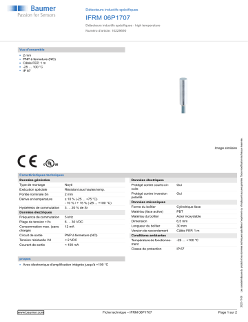 Baumer IFRM 06P1707 Inductive sensors special version Fiche technique | Fixfr