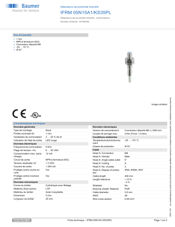 Baumer IFRM 05N15A1/KS35PL Inductive proximity switch Fiche technique | Fixfr