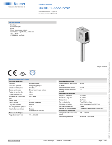 Baumer O300H.TL-ZZZZ.PVNV Through beam sensor Fiche technique | Fixfr