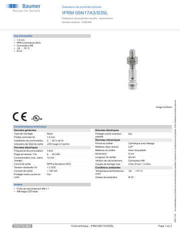 Baumer IFRM 05N17A3/S35L Inductive proximity switch Fiche technique | Fixfr