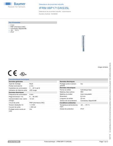 Baumer IFRM 06P1713/KS35L Inductive proximity switch Fiche technique | Fixfr