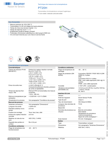 Baumer PT20H Temperature measurement Fiche technique | Fixfr