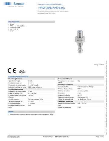 Baumer IFRM 08N37A5/S35L Inductive proximity switch Fiche technique | Fixfr