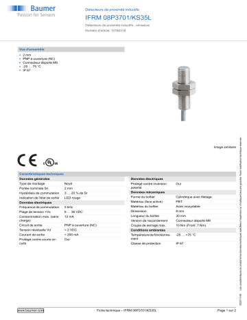 Baumer IFRM 08P3701/KS35L Inductive proximity switch Fiche technique | Fixfr