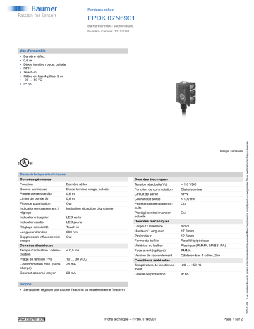 Baumer FPDK 07N6901 Retro-reflective sensor Fiche technique | Fixfr