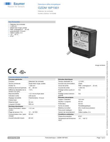 Baumer OZDM 16P1901 Diffuse contrast sensor Fiche technique | Fixfr