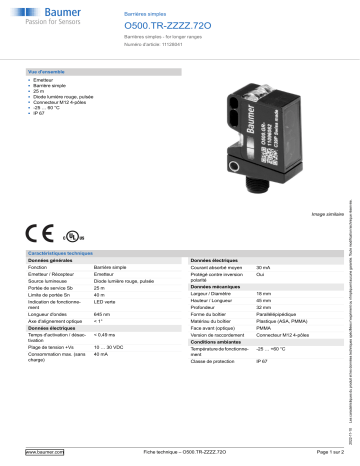 Baumer O500.TR-ZZZZ.72O Through beam sensor Fiche technique | Fixfr